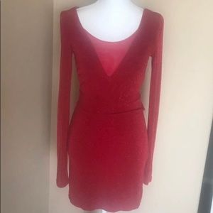 Guess red metallic mesh dress, size S